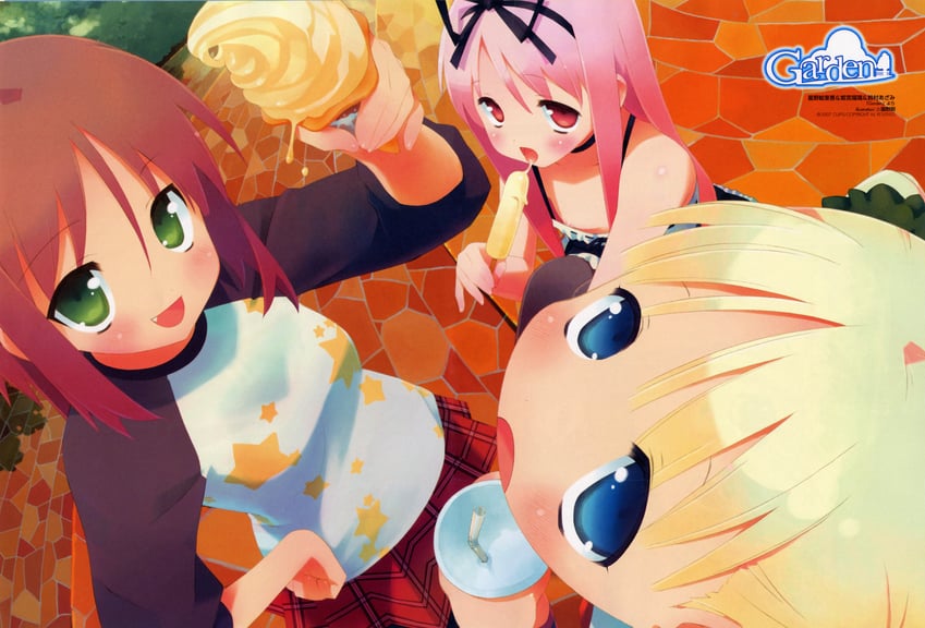 himemiya ruri, hoshino erika, and suzumura azami (garden) drawn by gayarou
