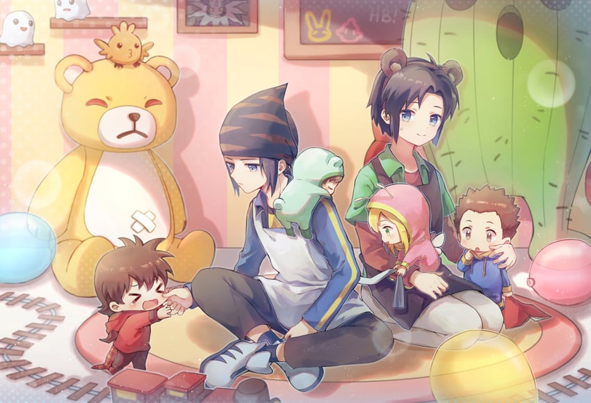 orimoto izumi, kanbara takuya, togemon, minamoto kouji, monzaemon, and 8 more (digimon and 1 more) drawn by liu_(-liu)