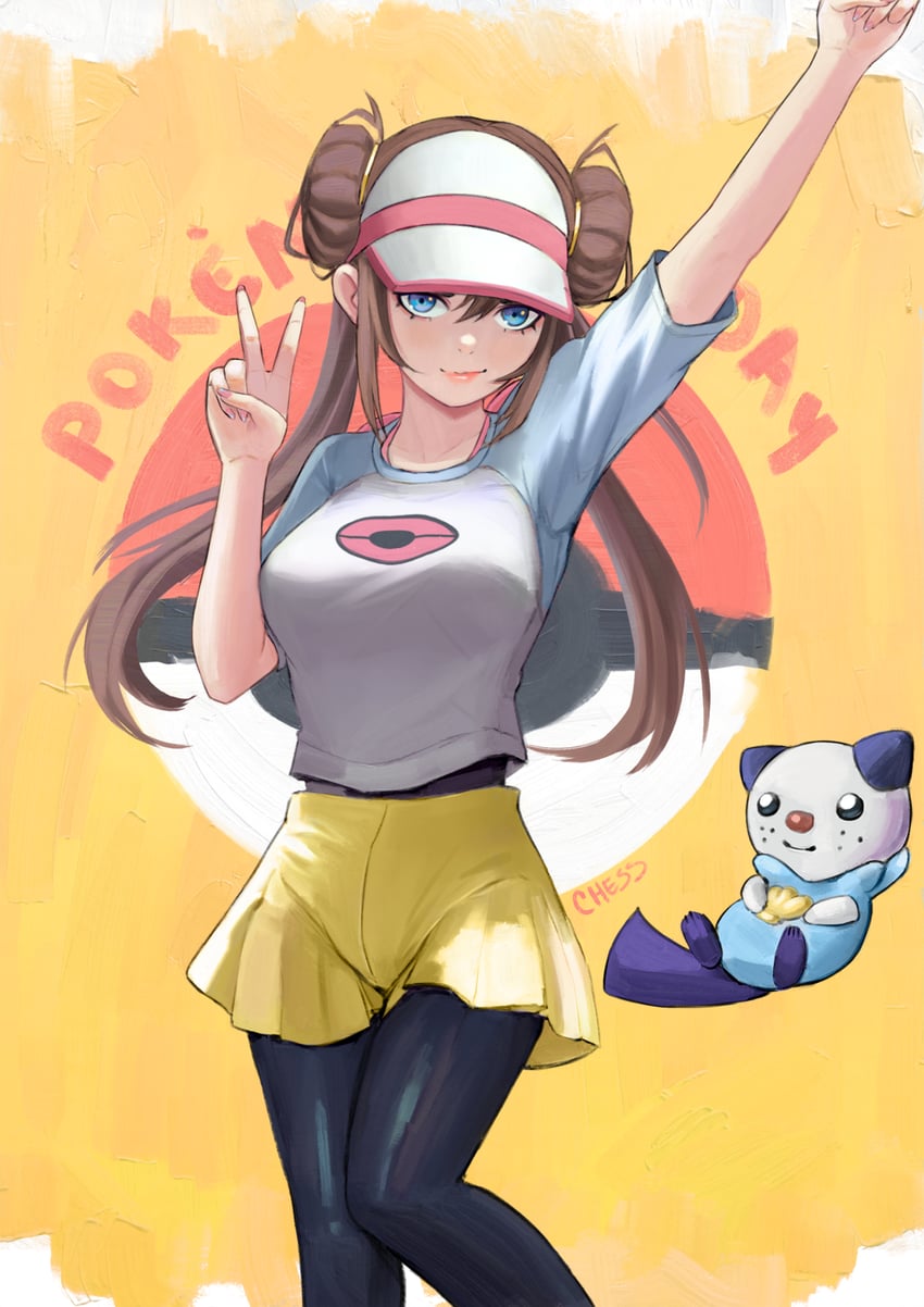 rosa and oshawott (pokemon and 1 more) drawn by chesshiire