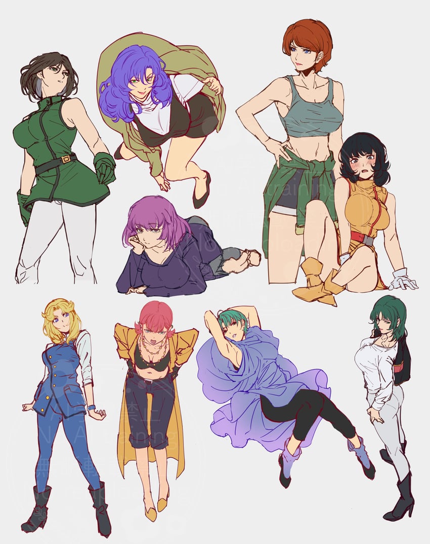 haman karn, fa yuiry, four murasame, emma sheen, rosamia badam, and 4 more (gundam and 1 more) drawn by exocet_(exocet4)