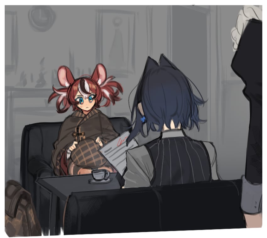 ouro kronii, nanashi mumei, and hakos baelz (hololive and 1 more) drawn by eus_ing