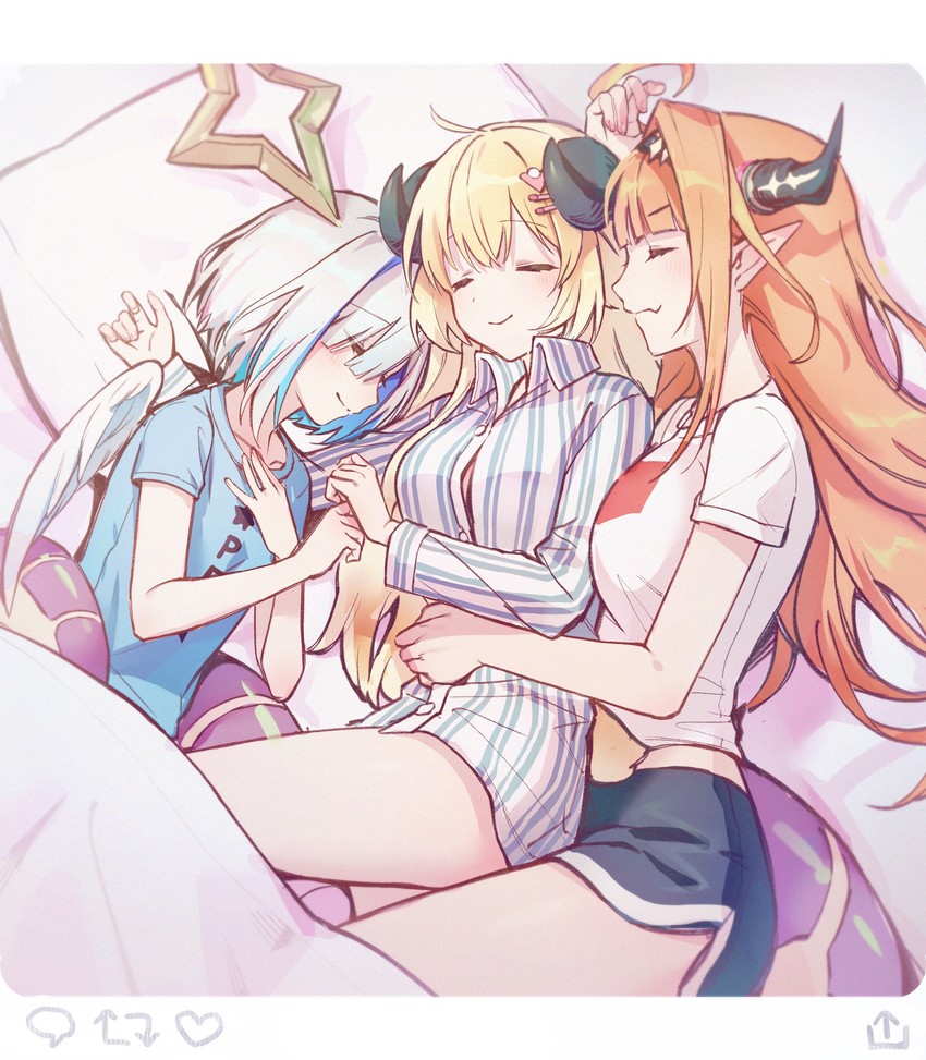 amane kanata, kiryu coco, and tsunomaki watame (hololive) drawn by tag_(tf18080512)