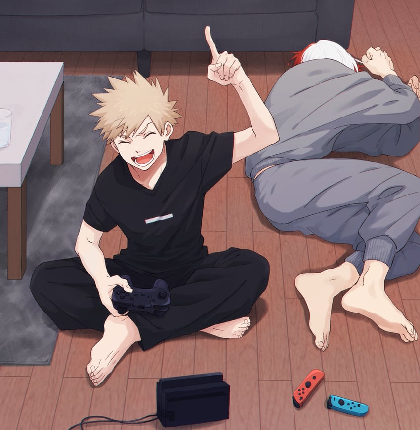 bakugou katsuki and todoroki shoto (boku no hero academia) drawn by akiyama_(noconoco)