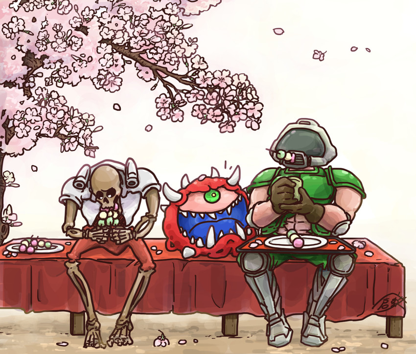 doomguy, cacodemon, and revenant (doom and 1 more) drawn by kurashiki_nanka