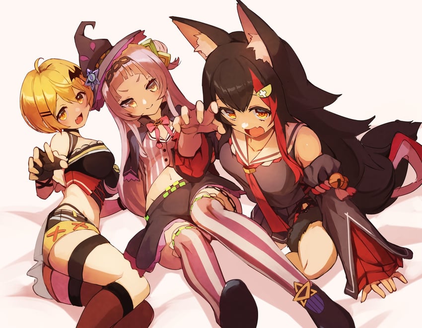 ookami mio, murasaki shion, and yozora mel (hololive) drawn by sue_(bg-bros)
