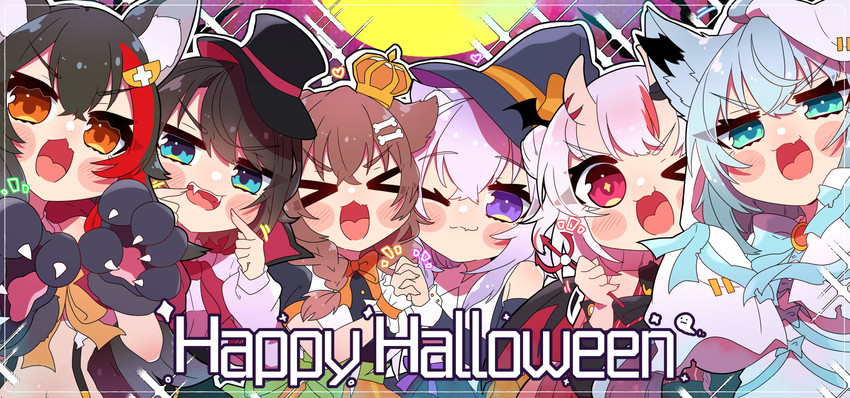 shirakami fubuki, nekomata okayu, ookami mio, oozora subaru, inugami korone, and 1 more (hololive) drawn by sakuramochi_(sakura_frappe)
