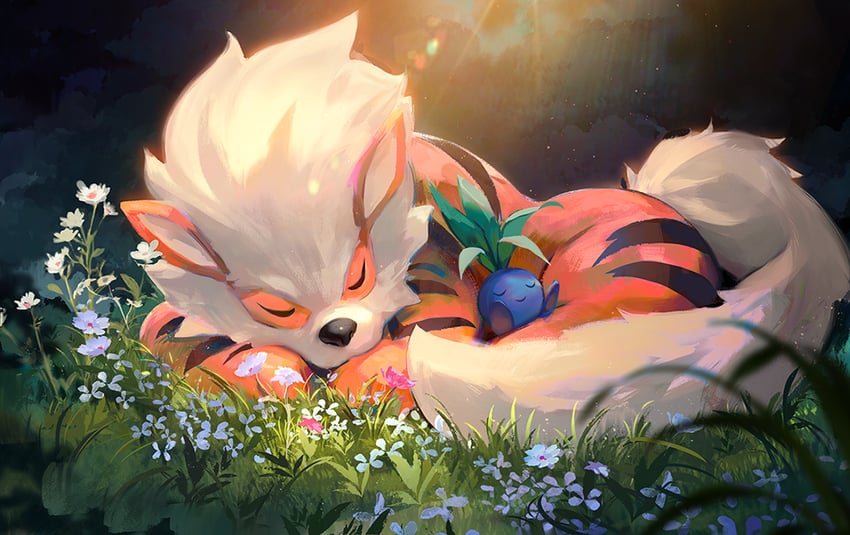 arcanine and oddish (pokemon and 1 more) drawn by ross_tran