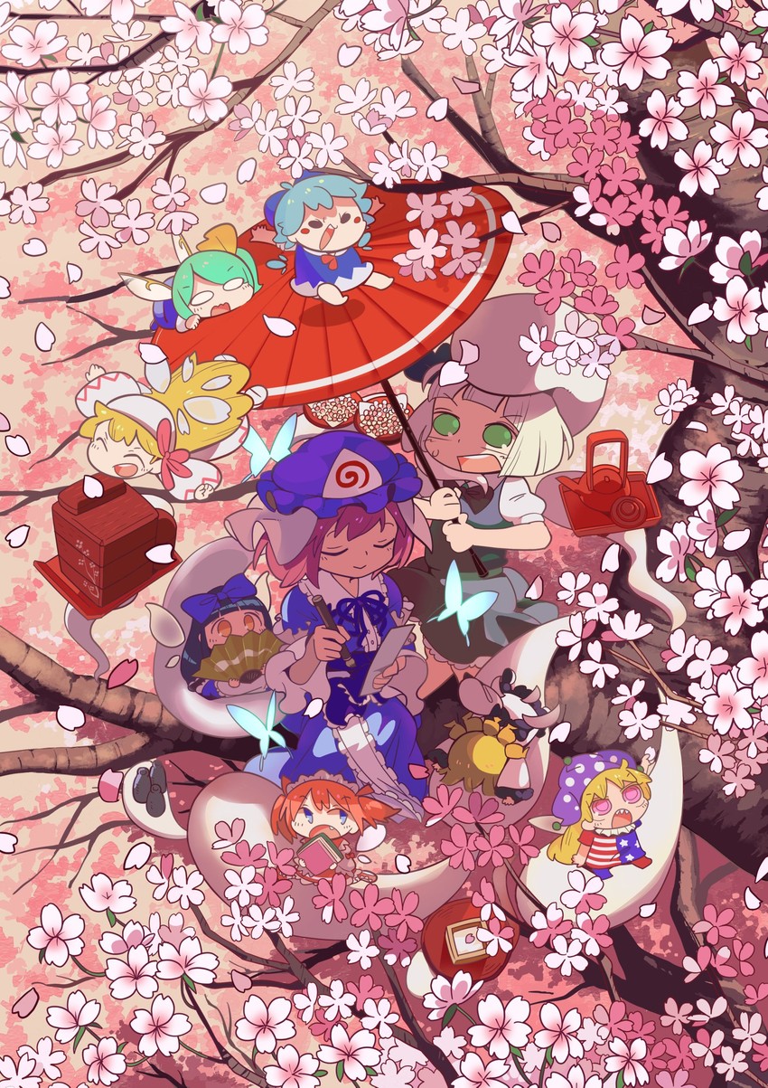 konpaku youmu, cirno, saigyouji yuyuko, daiyousei, clownpiece, and 4 more (touhou) drawn by moyazou_(kitaguni_moyashi_seizoujo)