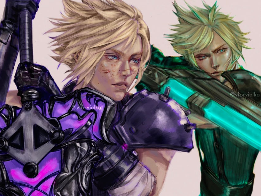 cloud strife (final fantasy and 3 more) drawn by vforvielka