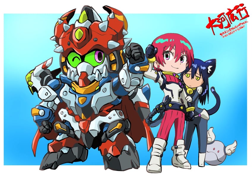amate yuzuriha, haro, nyaan, and gquuuuuux (gundam and 2 more) drawn by taiga_hiroyuki