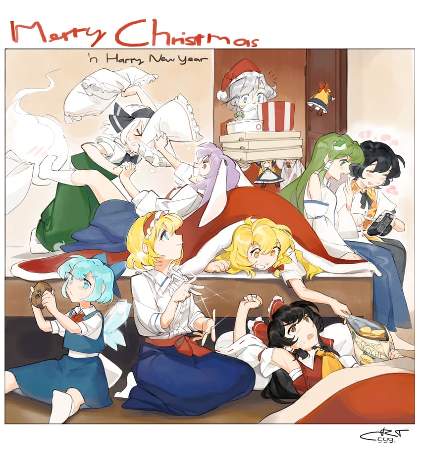 hakurei reimu, kirisame marisa, izayoi sakuya, kochiya sanae, konpaku youmu, and 5 more (touhou) drawn by crt599