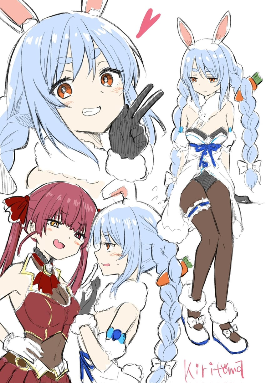 houshou marine, usada pekora, and don-chan (hololive) drawn by kiritoma