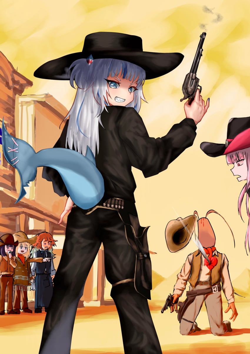 gawr gura, mori calliope, ninomae ina'nis, takanashi kiara, watson amelia, and 1 more (hololive and 1 more) drawn by isidabdr529