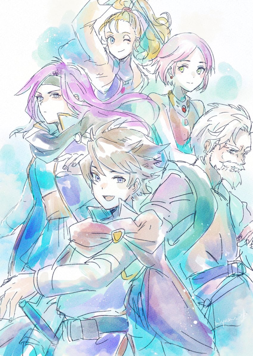 lenna charlotte tycoon, faris scherwiz, bartz klauser, krile mayer baldesion, and galuf halm baldesion (final fantasy and 1 more) drawn by miyama_(lacrima01)