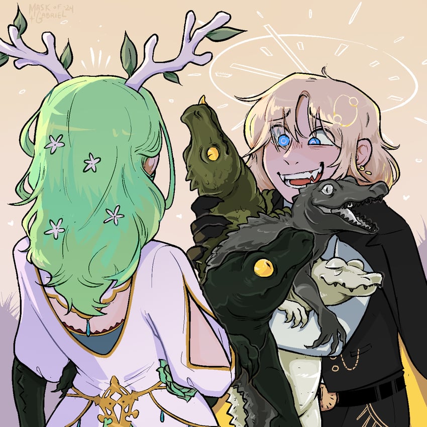watson amelia and ceres fauna (hololive and 1 more) drawn by maskofgabriel