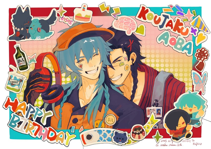 seragaki aoba, ren, koujaku, and beni (dramatical murder and 1 more) drawn by wushi_stoneee