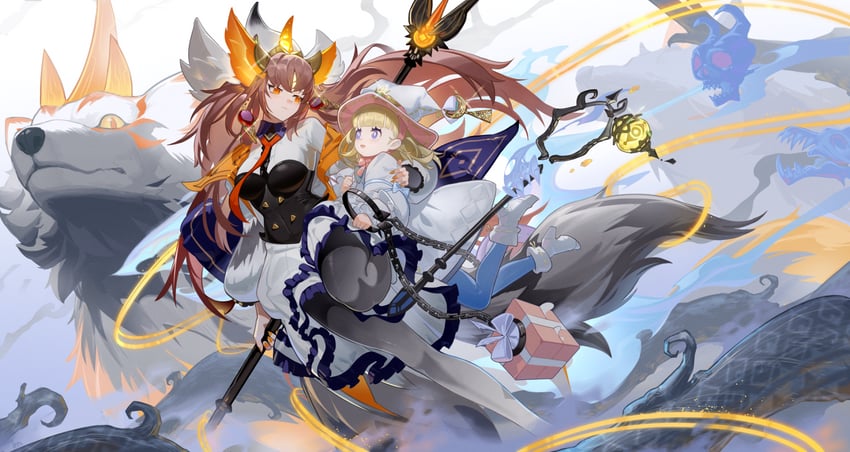diabellze the original sinkeeper, elzette of the white forest, silvy of the white forest, and silvera wolf tamer of the white forest (yu-gi-oh!) drawn by luomo