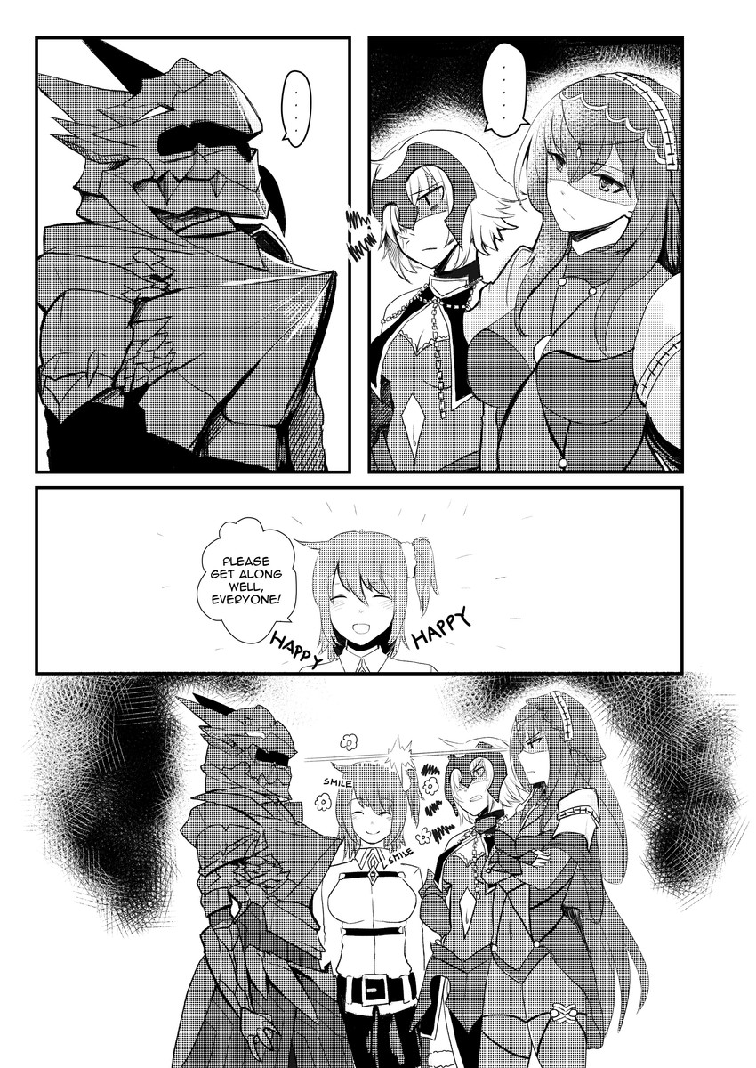 artoria pendragon, fujimaru ritsuka, scathach, and jeanne d'arc alter (fate and 1 more) drawn by hinagi_(fox_priest)