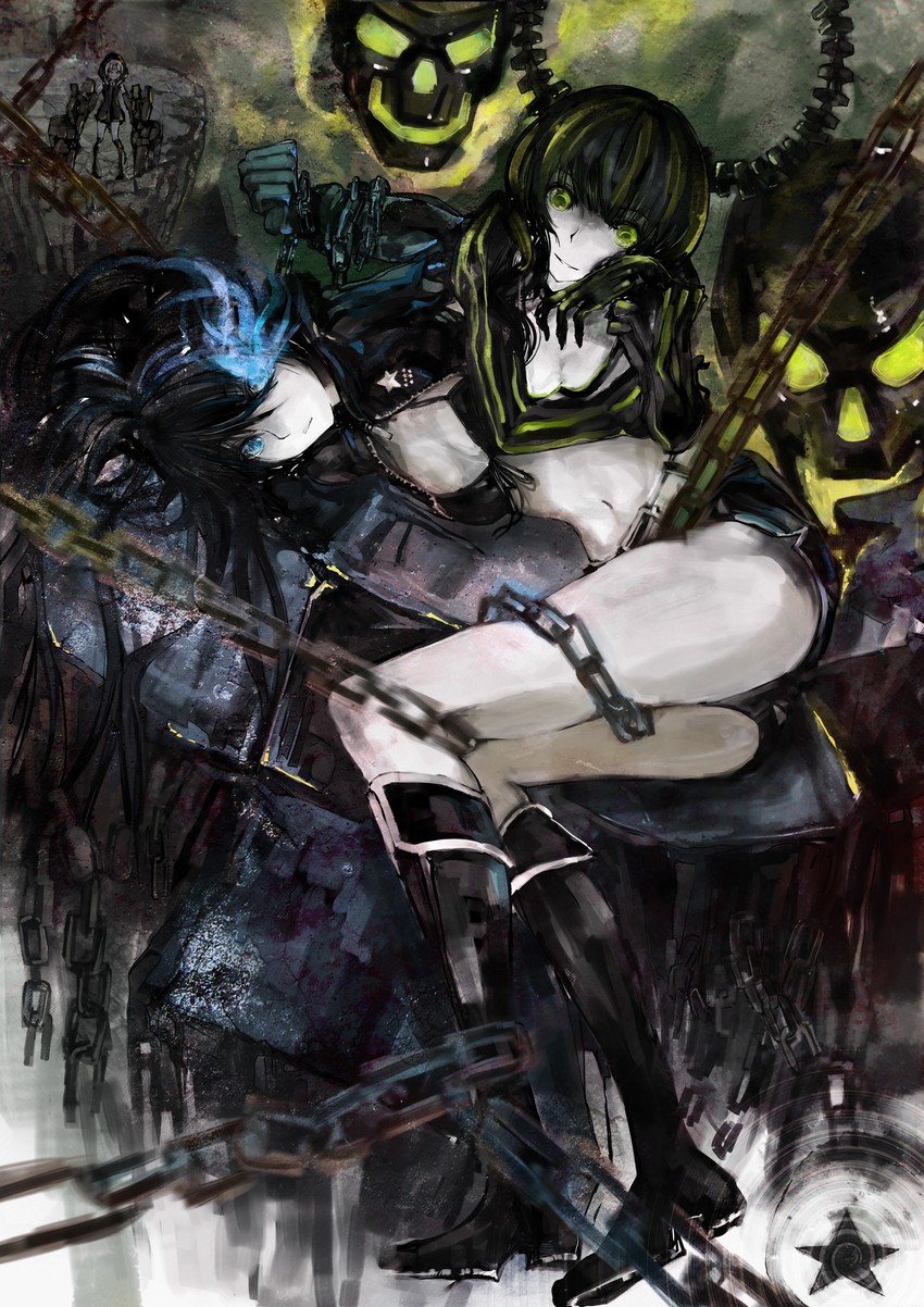 black rock shooter, dead master, and strength (black rock shooter) drawn by canking