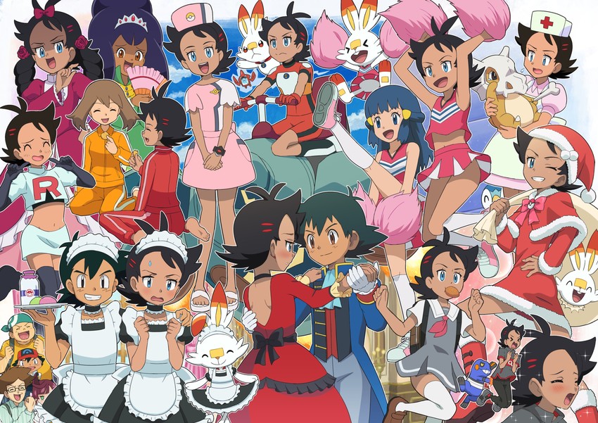 dawn, may, ash ketchum, rotom, piplup, and 10 more (pokemon and 6 more) drawn by pokemoa