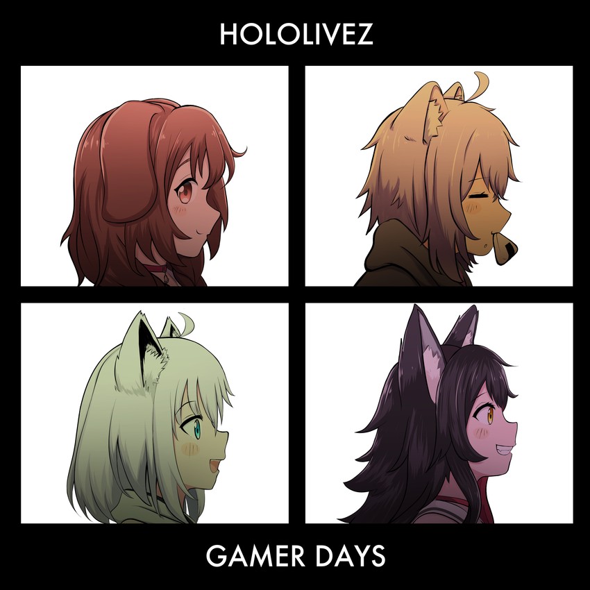 shirakami fubuki, nekomata okayu, ookami mio, and inugami korone (hololive and 2 more) drawn by noredji