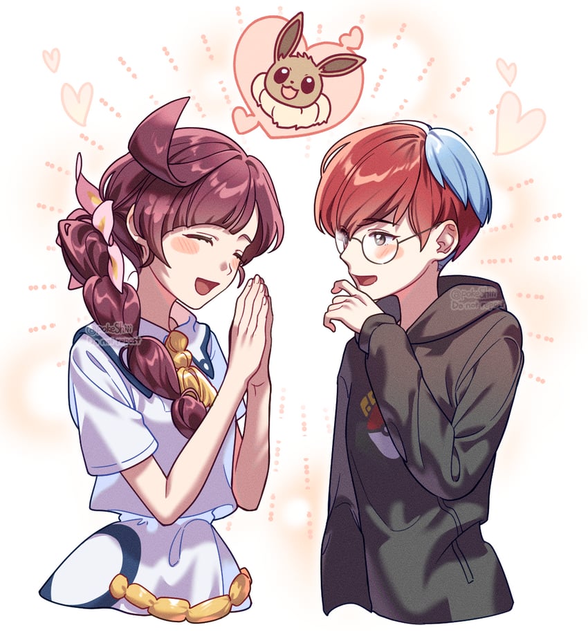 eevee, penny, and chloe (pokemon and 2 more) drawn by shi_mohaji