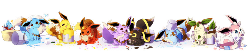eevee, sylveon, umbreon, glaceon, vaporeon, and 6 more (pokemon) drawn by muchiwo