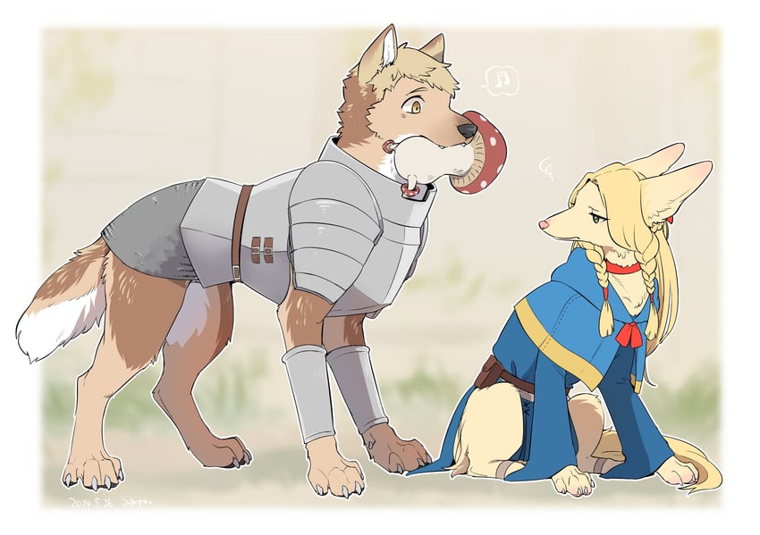 marcille donato, laios touden, and walking mushroom (dungeon meshi) drawn by tsukune_(budodesu)