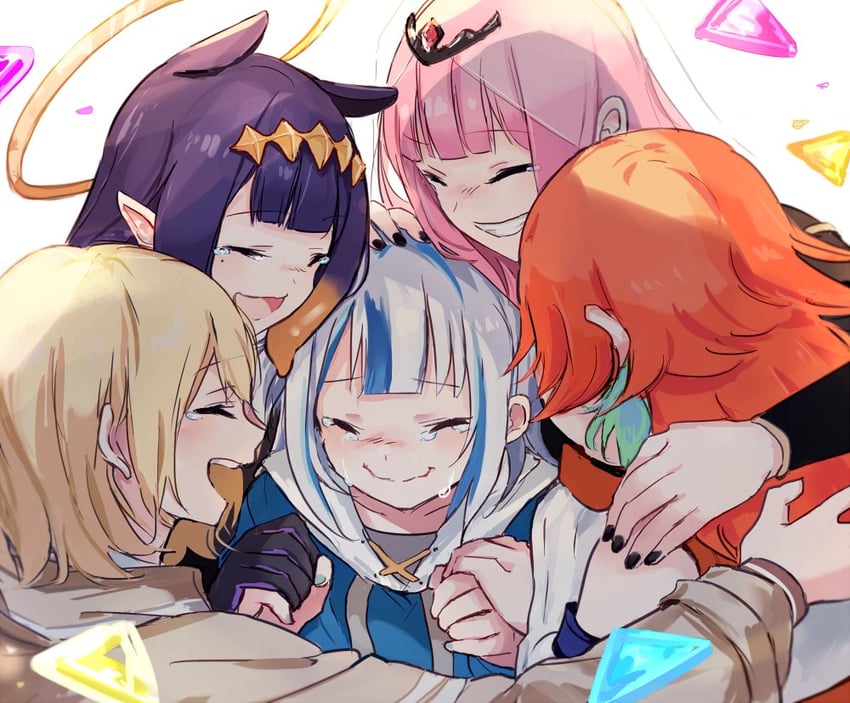 gawr gura, mori calliope, ninomae ina'nis, takanashi kiara, and watson amelia (hololive and 1 more) drawn by yuuyu_(777)