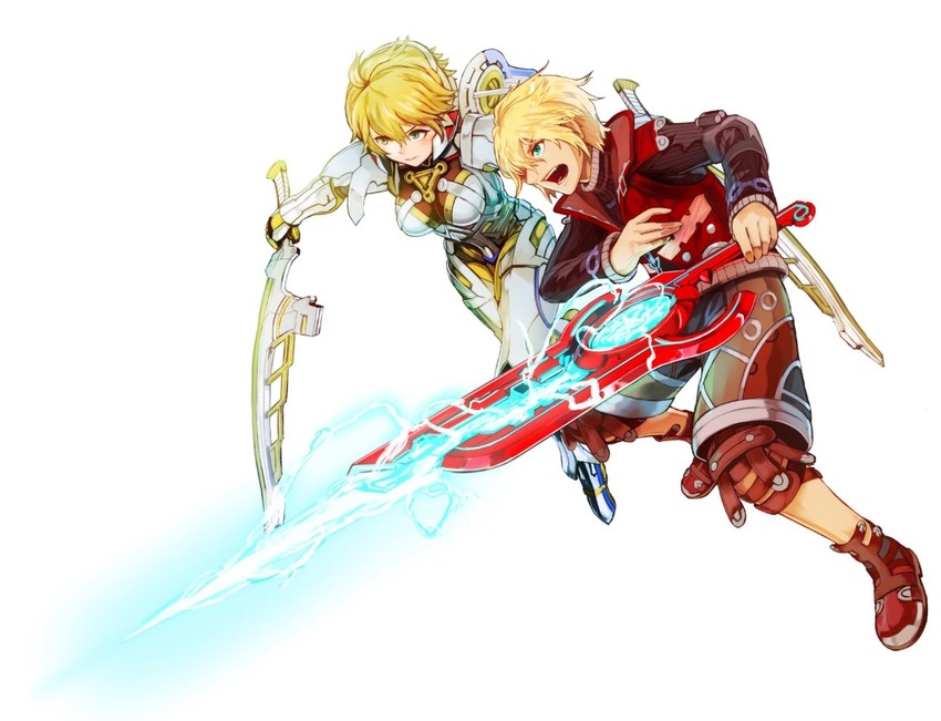 shulk, fiora, and mecha-fiora (xenoblade chronicles and 1 more) drawn by seigetsu_kotaku