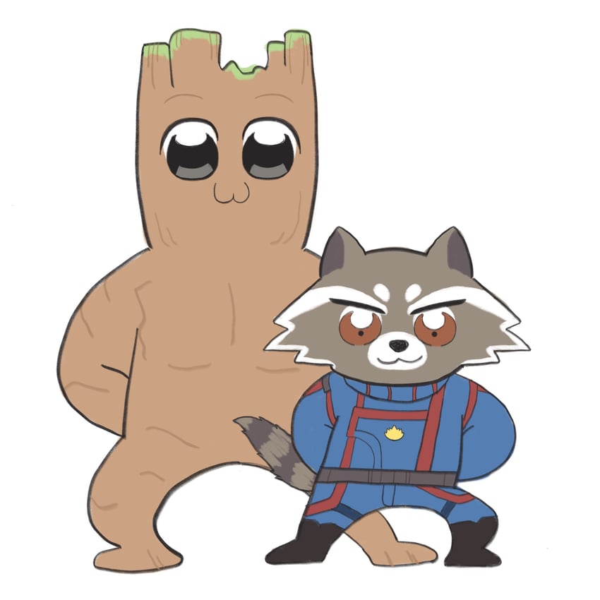 rocket raccoon and groot (marvel and 3 more) drawn by samechan_0123
