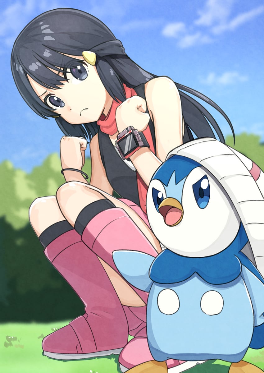 dawn and piplup (pokemon and 1 more) drawn by negimiso1989