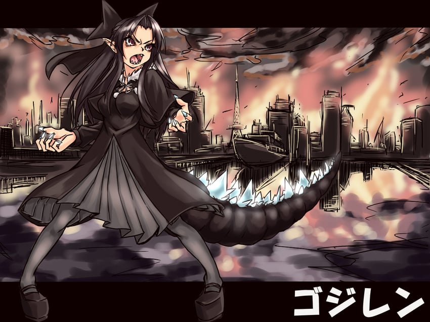 godzilla, len, and gojiren (tsukihime and 3 more) drawn by kcajonama