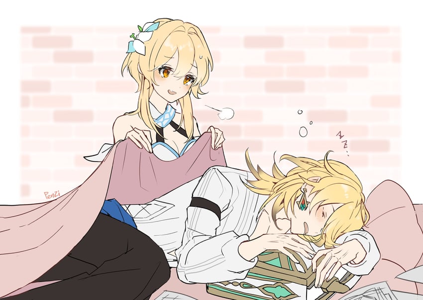 lumine and kaveh (genshin impact) drawn by penzi_(mok_pen)