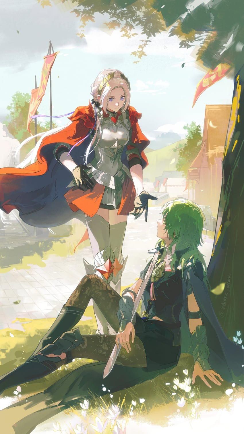 edelgard von hresvelg and female byleth (fire emblem and 2 more) drawn by artuvia
