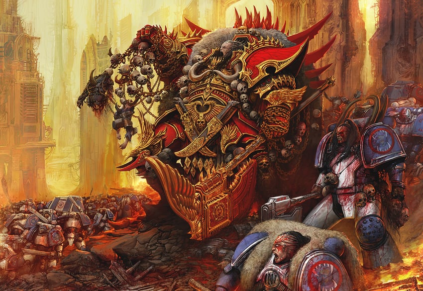 adeptus astartes, chaos space marine, and angron (warhammer 40k) drawn by alexboca