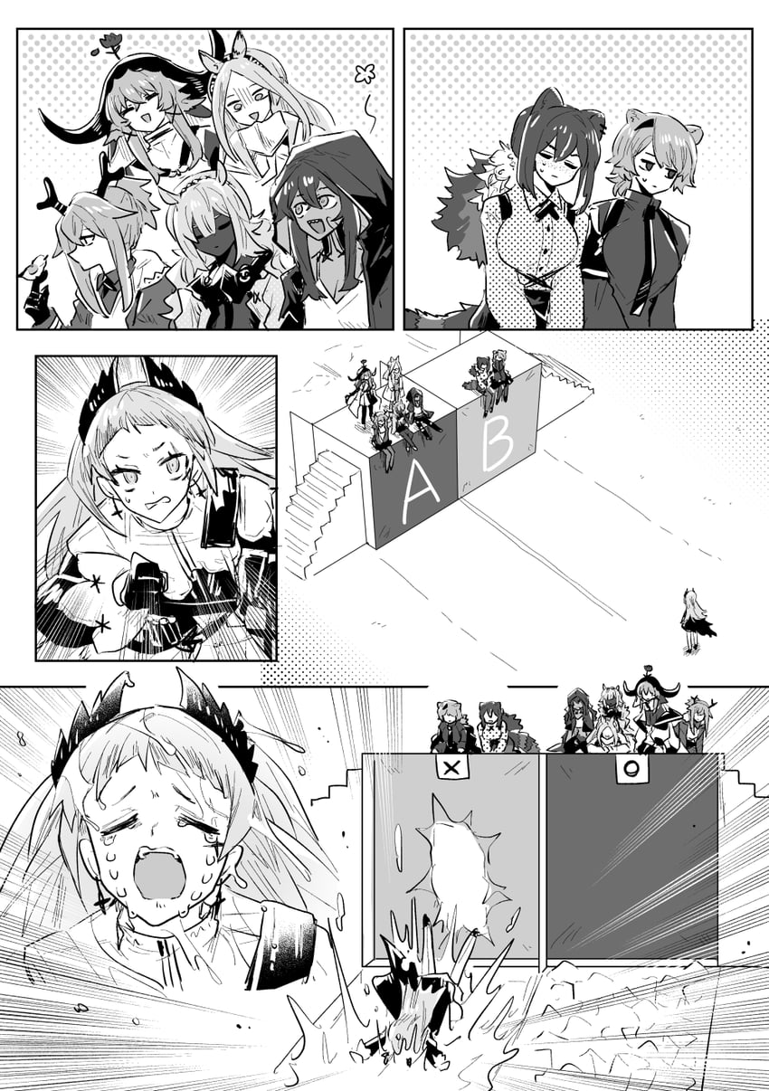 irene, robin, pallas, absinthe, firewatch, and 3 more (arknights) drawn by iwashi_80