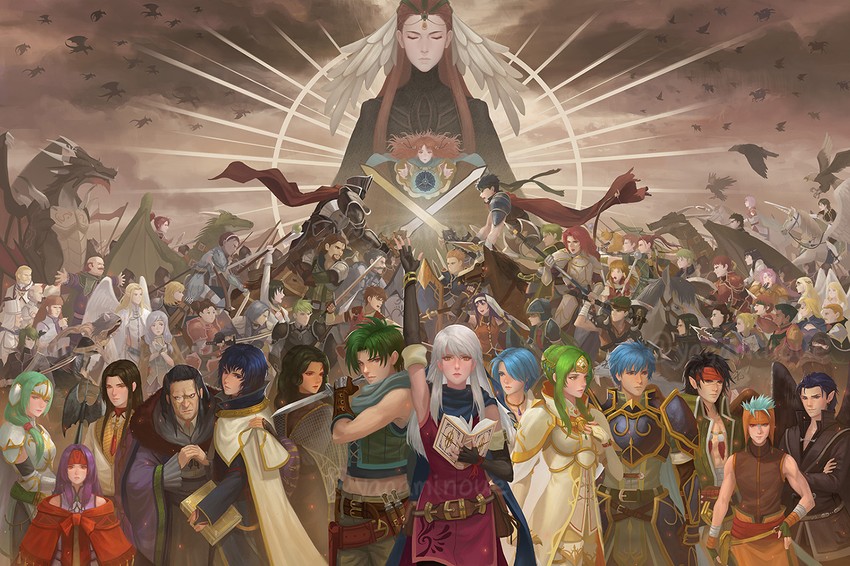 ike, micaiah, mia, soren, mist, and 57 more (fire emblem and 1 more) drawn by yagaminoue