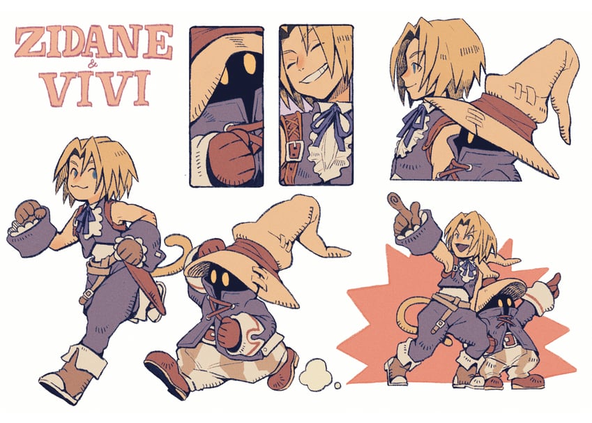 zidane tribal, black mage, and vivi ornitier (final fantasy and 1 more) drawn by azukimomonaka