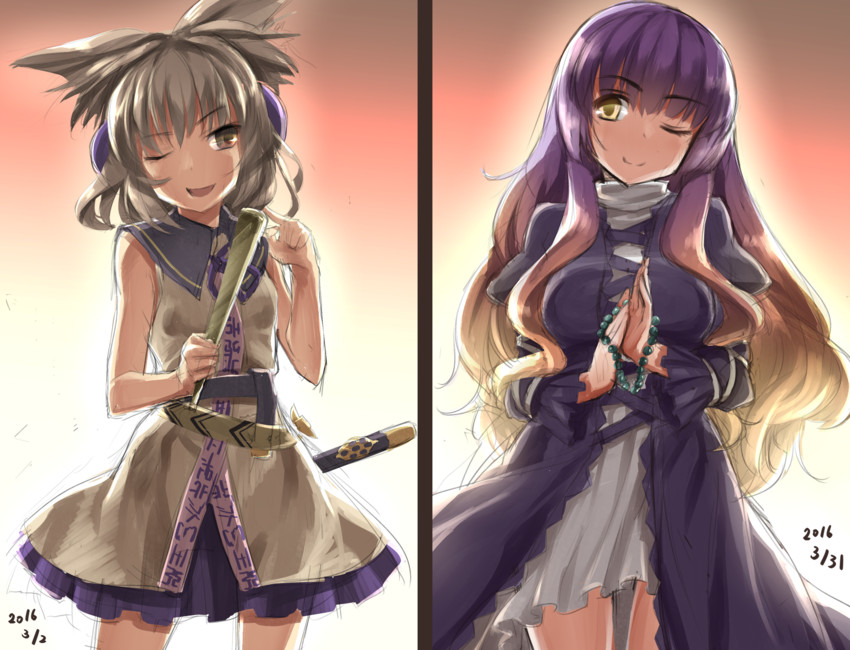 hijiri byakuren and toyosatomimi no miko (touhou) drawn by oborofu