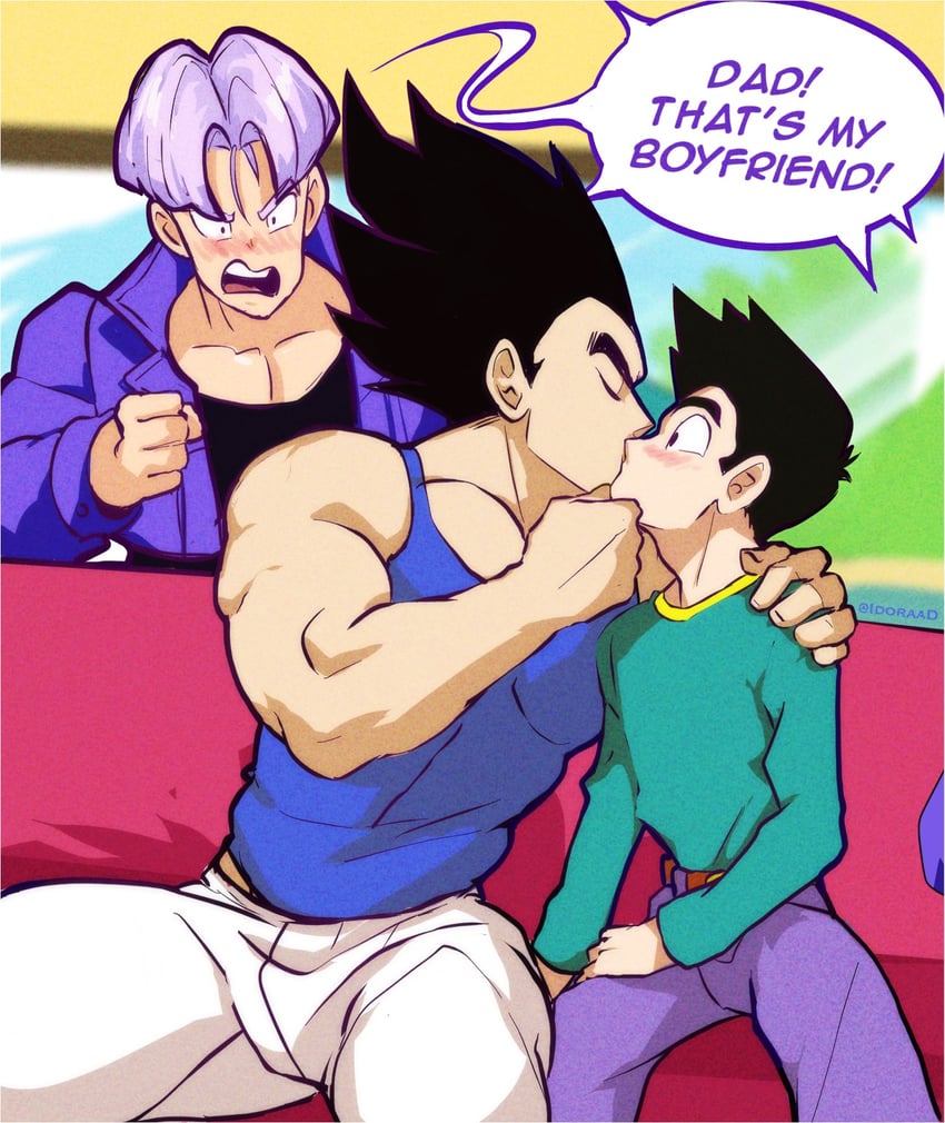 vegeta, trunks, and son goten (dragon ball and 2 more) drawn by idoraad
