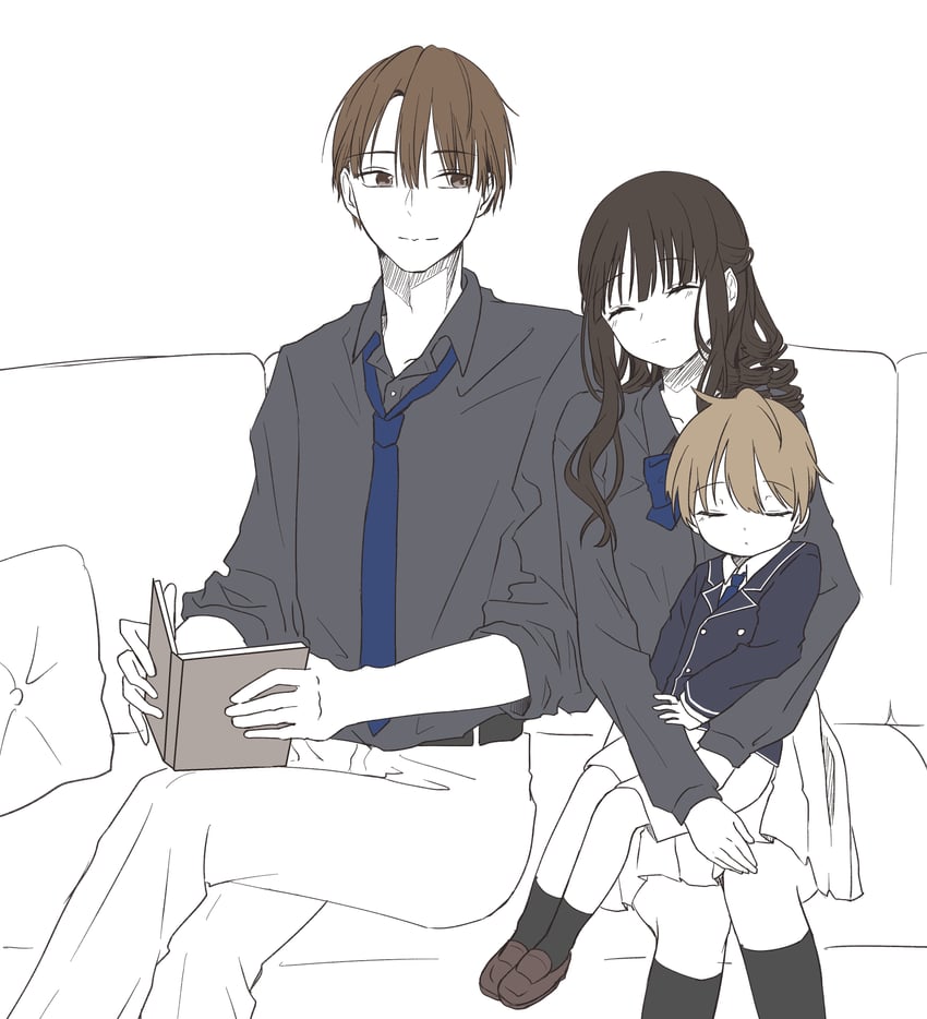 kisshouin reika, enjou shuusuke, and enjou yukino (kenkyo kenjitsu wo motto ni ikite orimasu) drawn by uma_(zoe-182420)