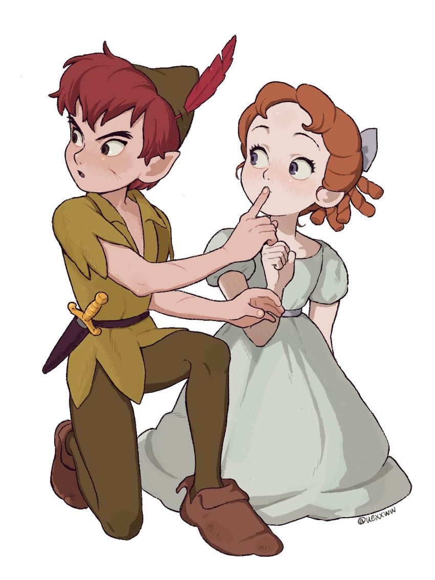 peter pan and wendy darling (walt disney's peter pan) drawn by kumao_(uexxww)