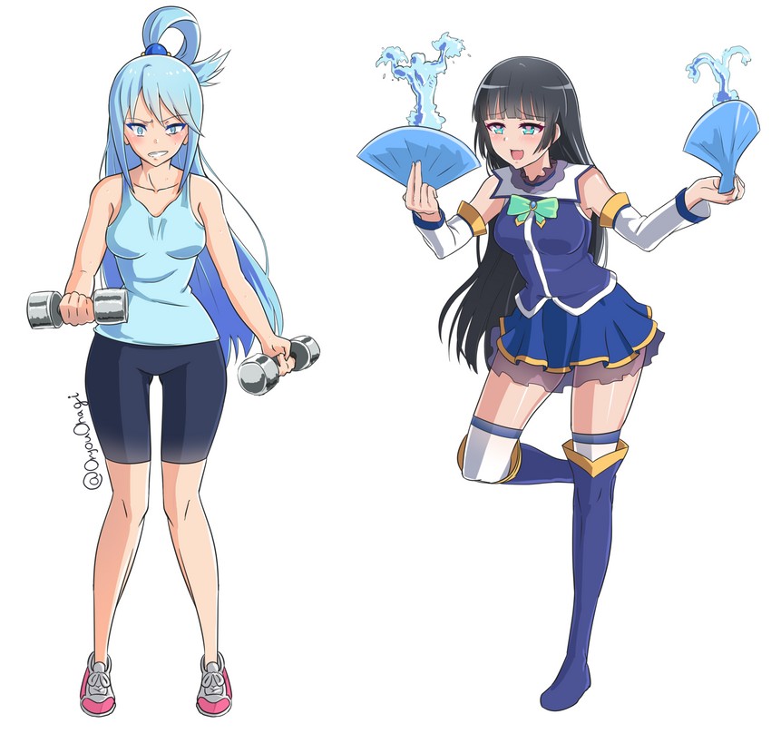 aqua, souryuuin akemi, and amamiya sora (kono subarashii sekai ni shukufuku wo! and 1 more) drawn by oryouohagi