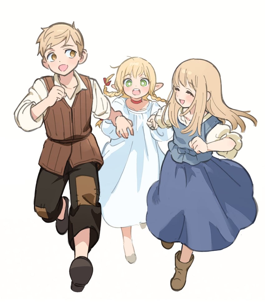 marcille donato, falin touden, and laios touden (dungeon meshi) drawn by wuliu_heihuo