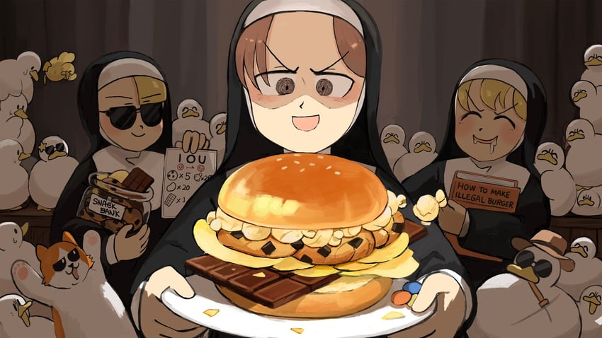 clumsy nun, spicy nun, and hungry nun (little nuns) drawn by diva_(hyxpk)