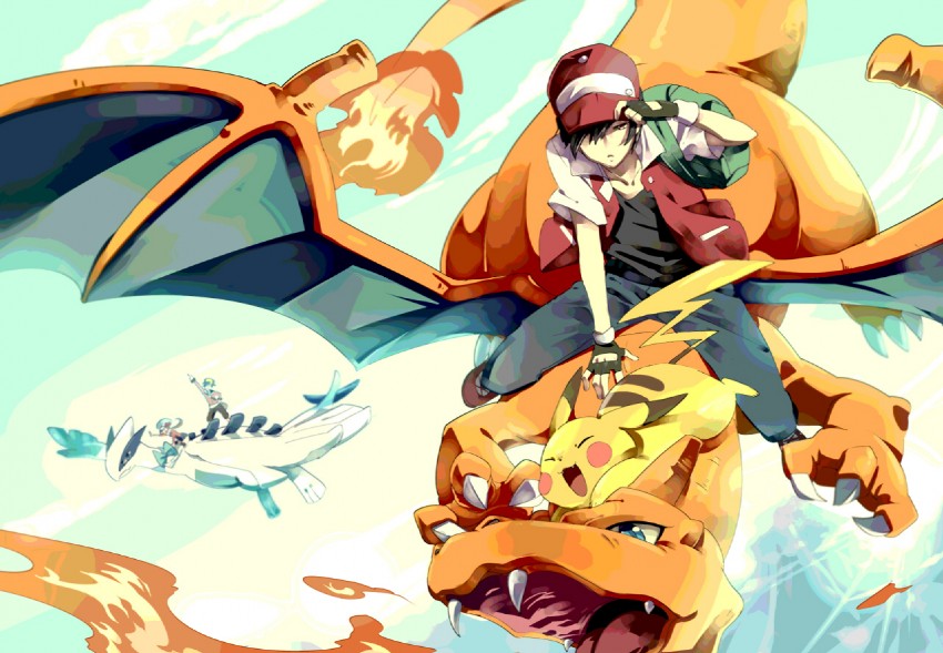 pikachu, red, ethan, charizard, lyra, and 2 more (pokemon and 2 more) drawn by shuri_(84k)
