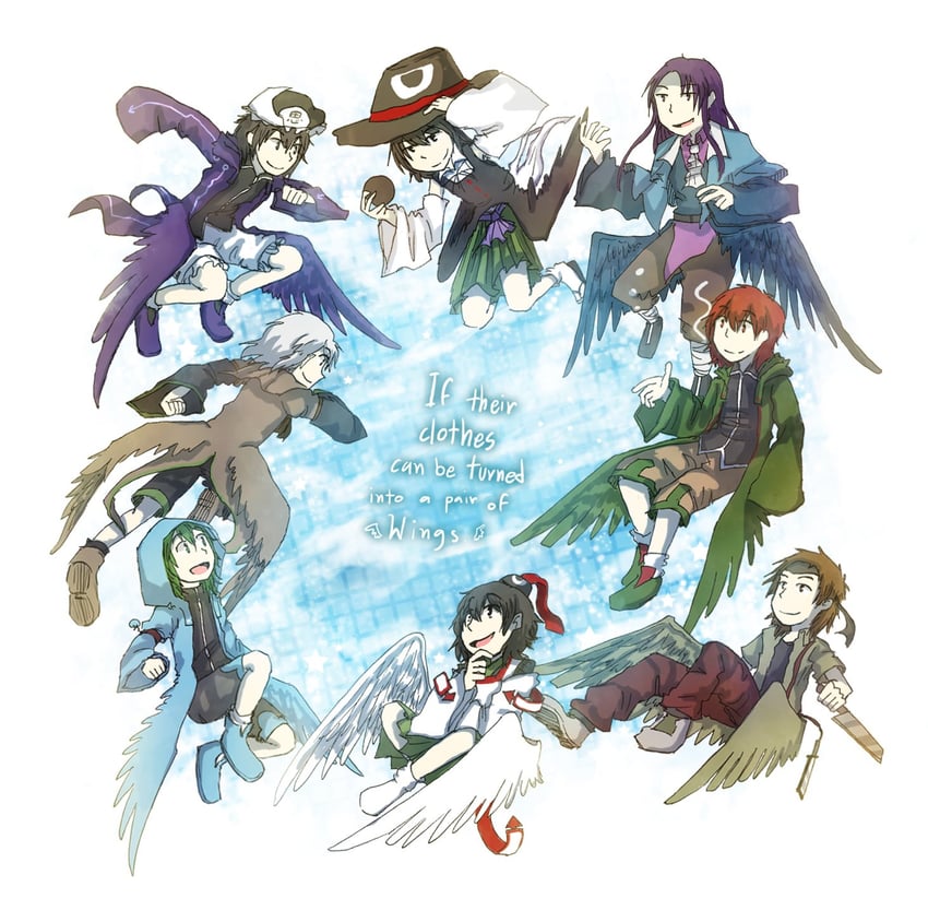 enraku tsubakura, houlen yabusame, senri tsurubami, shitodo kuroji, kurohebi, and 3 more (len'en and 1 more) drawn by yamanoskk