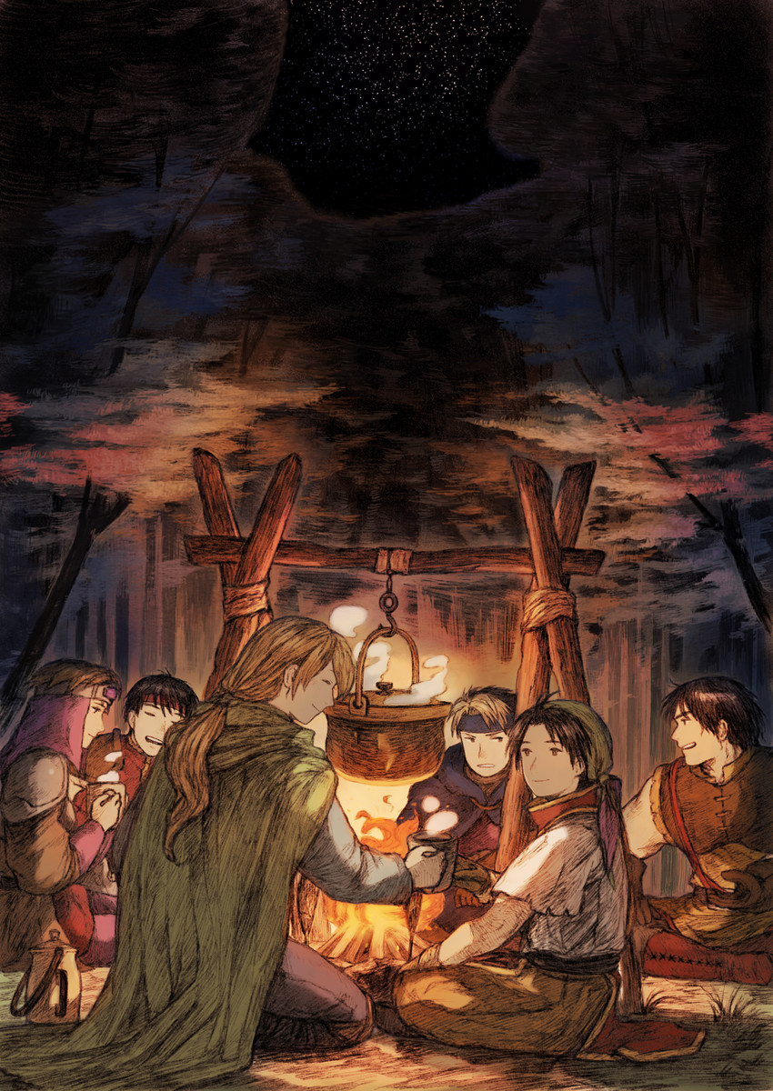tir mcdohl, flik, gremio, viktor, cleo, and 1 more (gensou suikoden and 1 more) drawn by maeka_(kumaekake)