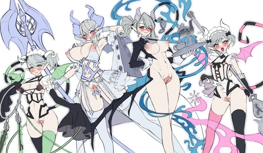 lovely labrynth of the silver castle, arianna the labrynth servant, arianne the labrynth servant, and arias the labrynth butler (yu-gi-oh!) drawn by yutou_yutou_yu